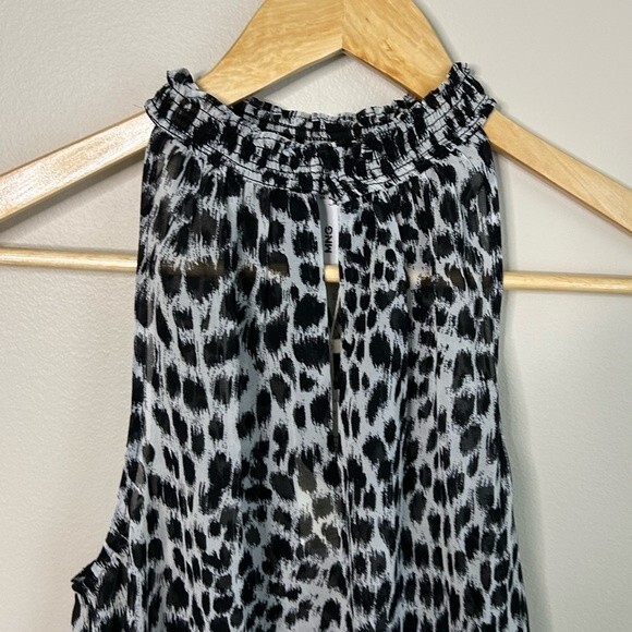 Mango Spotted Leopard Chiffon High Neck Sleeveless Blouse Size XS - Picture 2 of 5